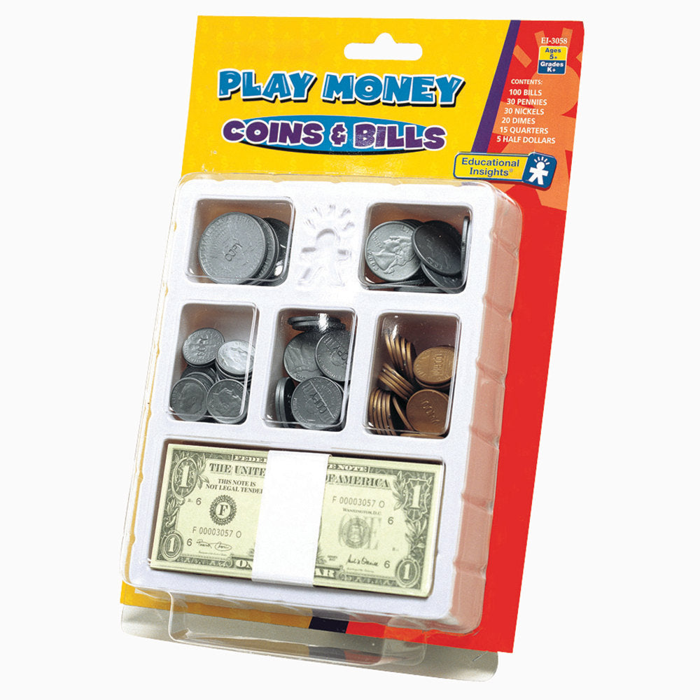 Educational Insights Play Money Coins And Bills Tray