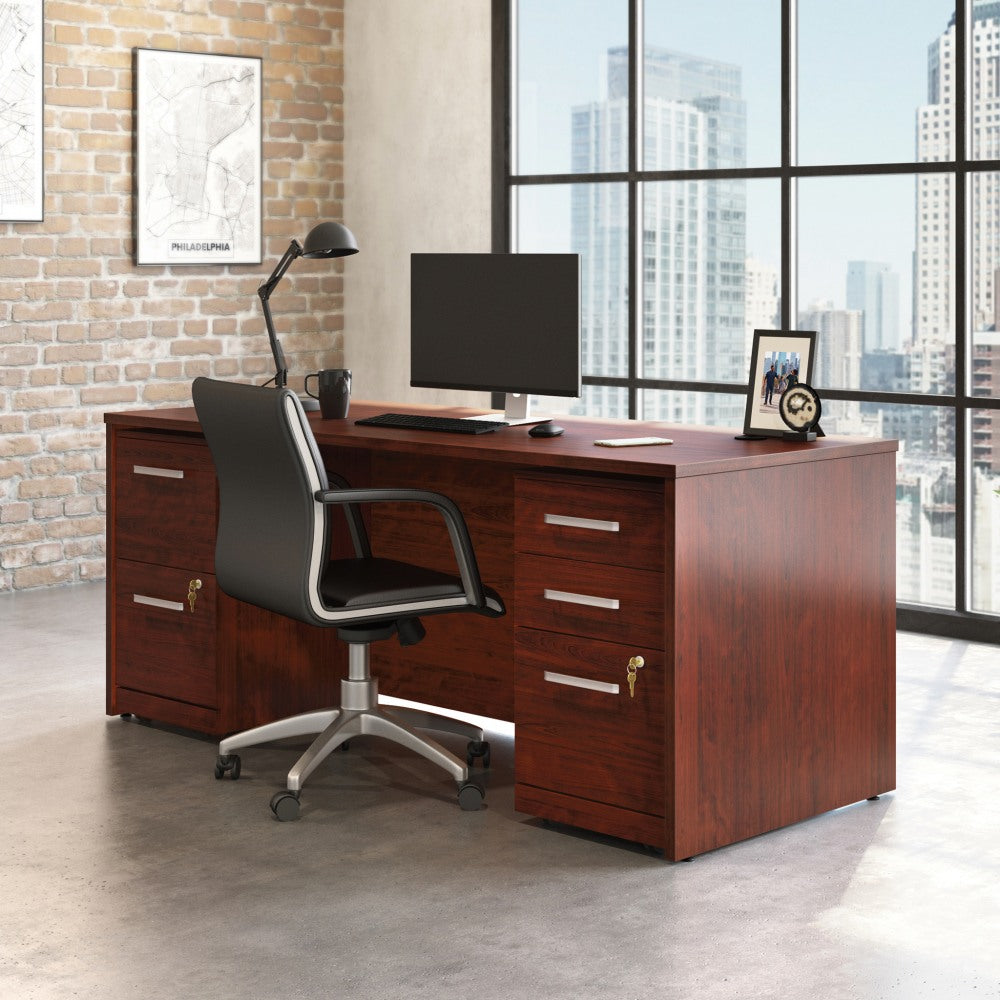 Sauder Affirm Collection Executive Desk With 2-Drawer Mobile Pedestal File And 3-Drawer Mobile Pedestal File, 72inW x 30inD, Classic Cherry