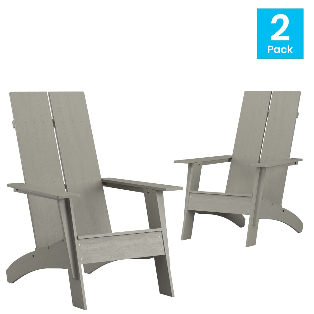 Flash Furniture Sawyer Modern All-Weather Poly Resin Wood Adirondack Chairs, Gray, Set Of 2 Chairs