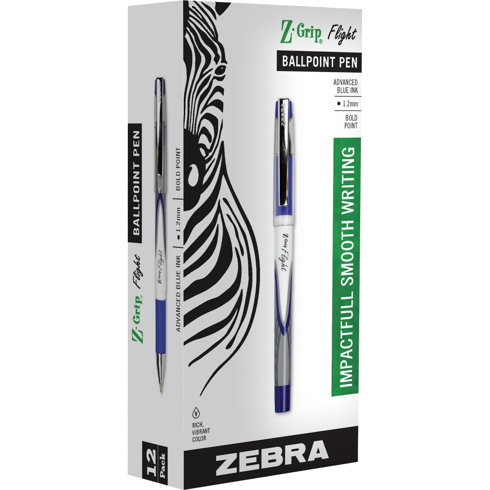 Zebra Pen Z-Grip Flight Stick Pens, Pack Of 12, Bold Point, 1.2 mm, Blue Ink