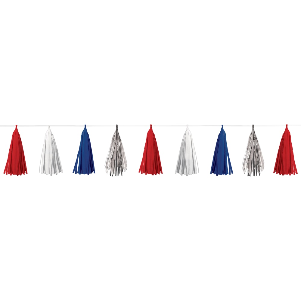 Amscan Patriotic Tassel Garlands, 10in x 10ft, Red/White/Blue, Pack Of 2 Garlands