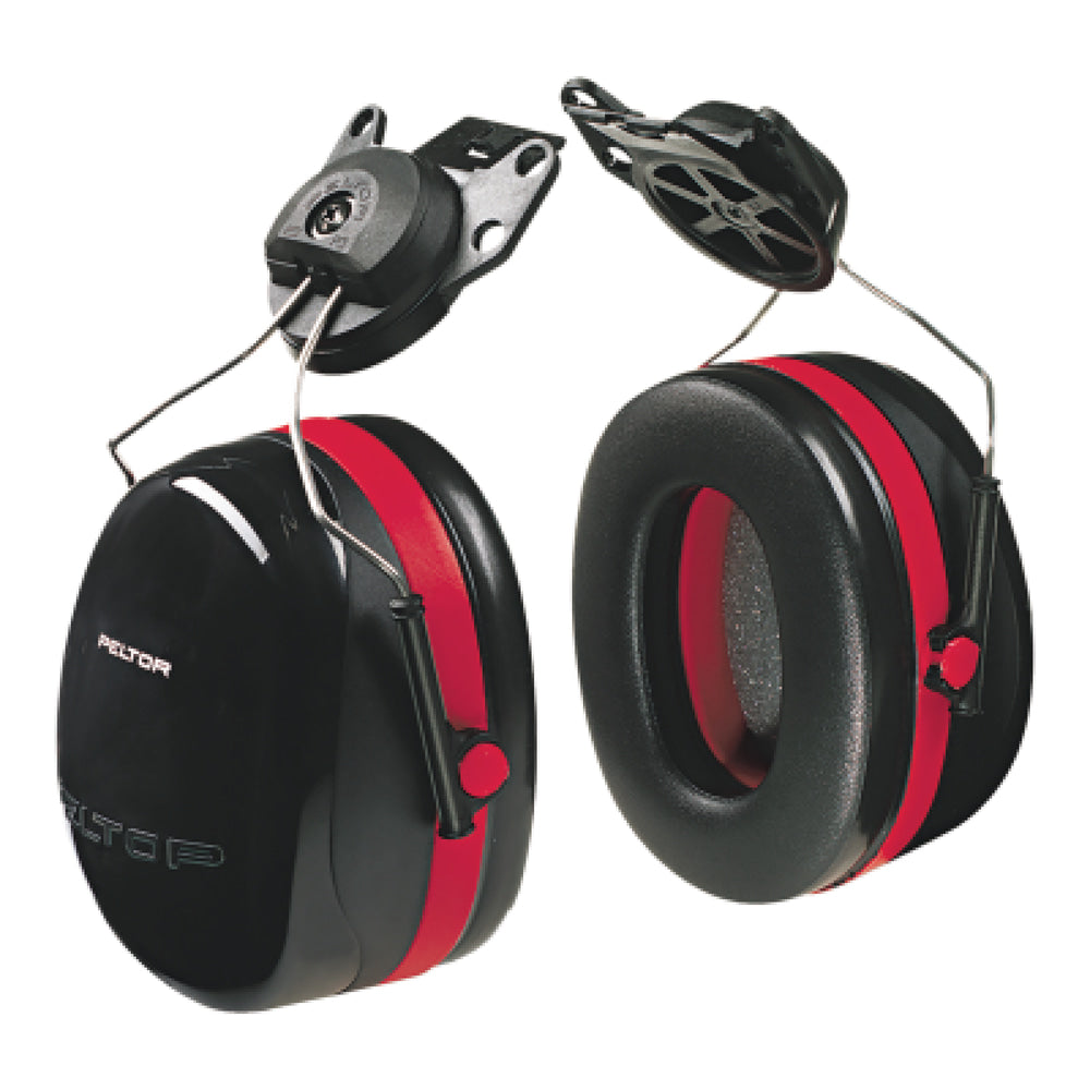 PELTOR Optime 105 Earmuff, 27 dB NRR, Black/Red, Cap Attached