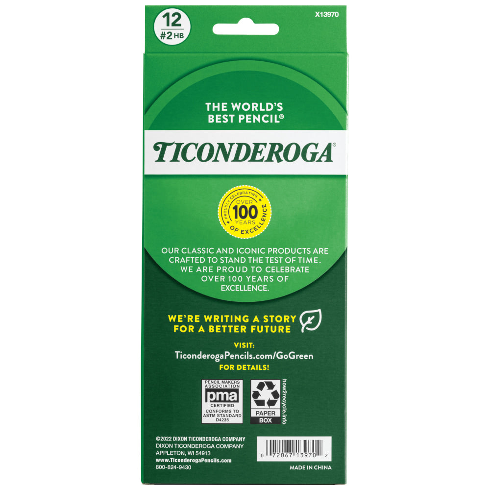 Ticonderoga Noir Black Wood Pencils, #2 Soft Lead, Pre-Sharpened, Black/Silver, Pack Of 12 Pencils