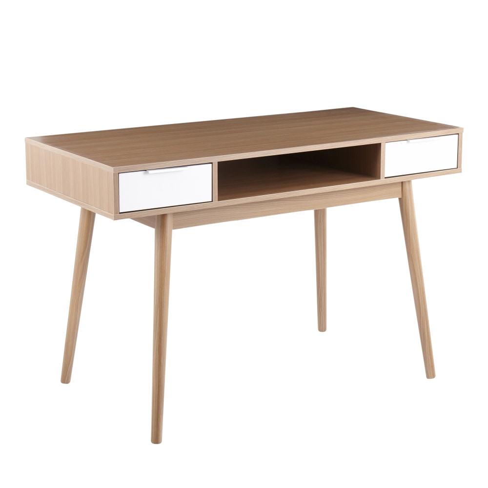 LumiSource Pebble 48inW Double Computer Desk, Natural/White