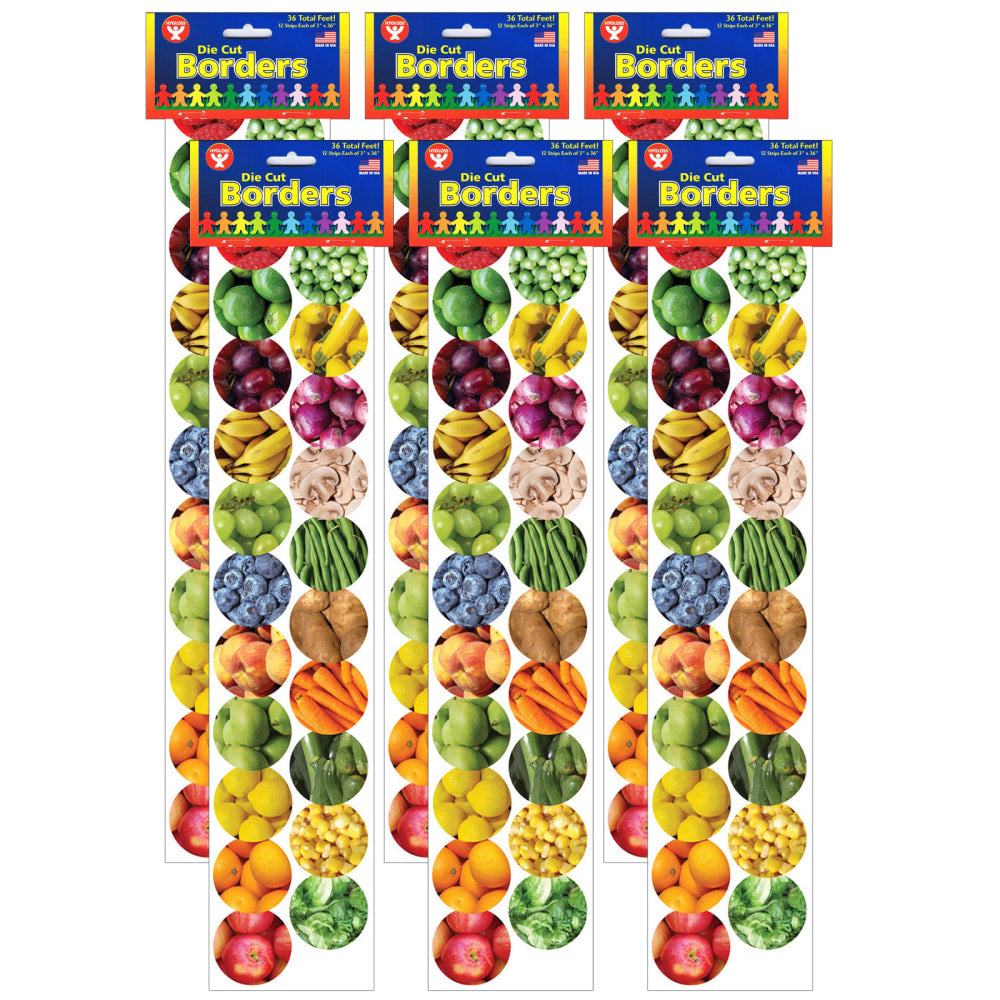 Hygloss Borders, 3in x 36in, Fruits And Veggies, 12 Borders Per Pack, Set Of 6 Packs