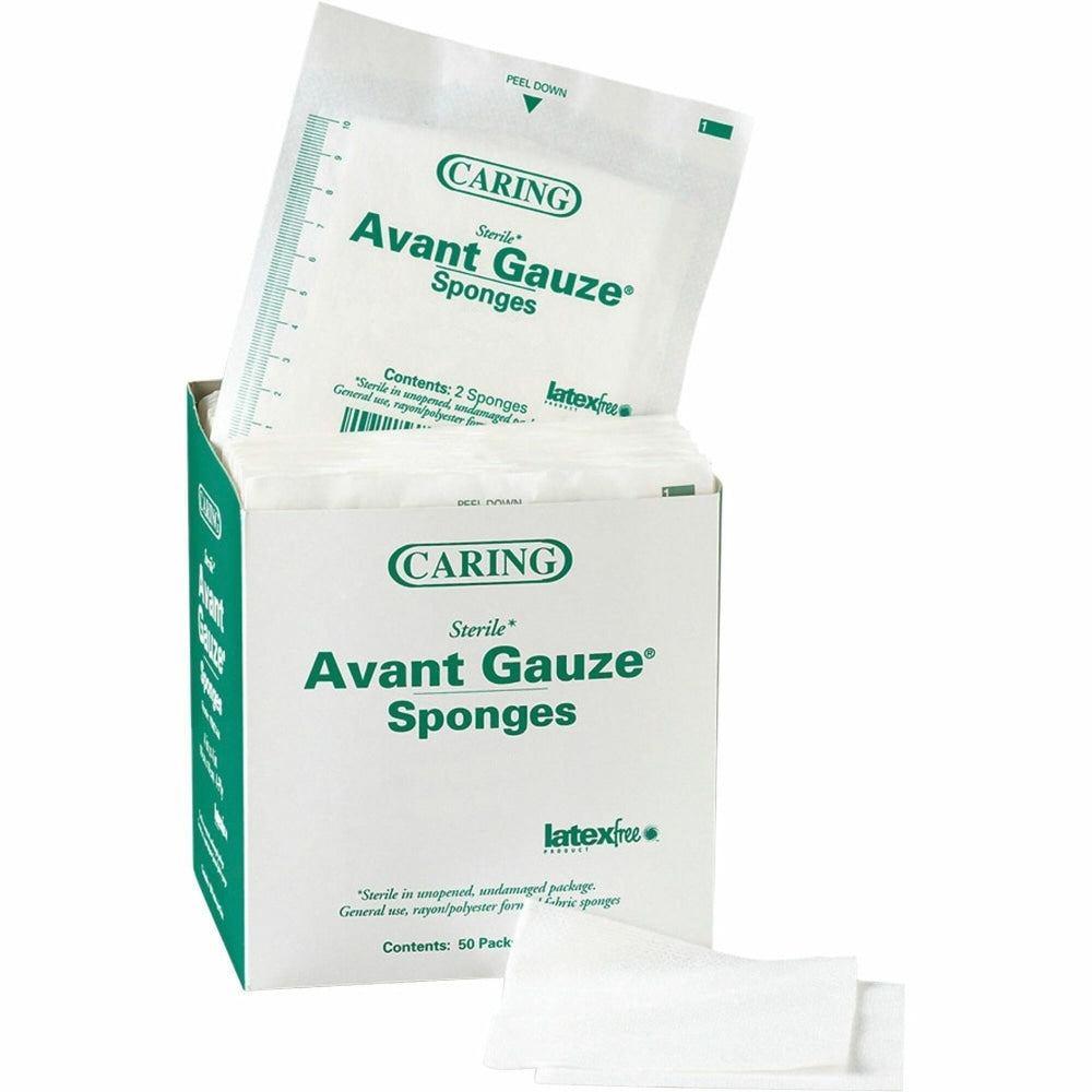 Medline CARING Non-Woven Gauze Sponges, 4-Ply, 2in x 2in, White, Box Of 50