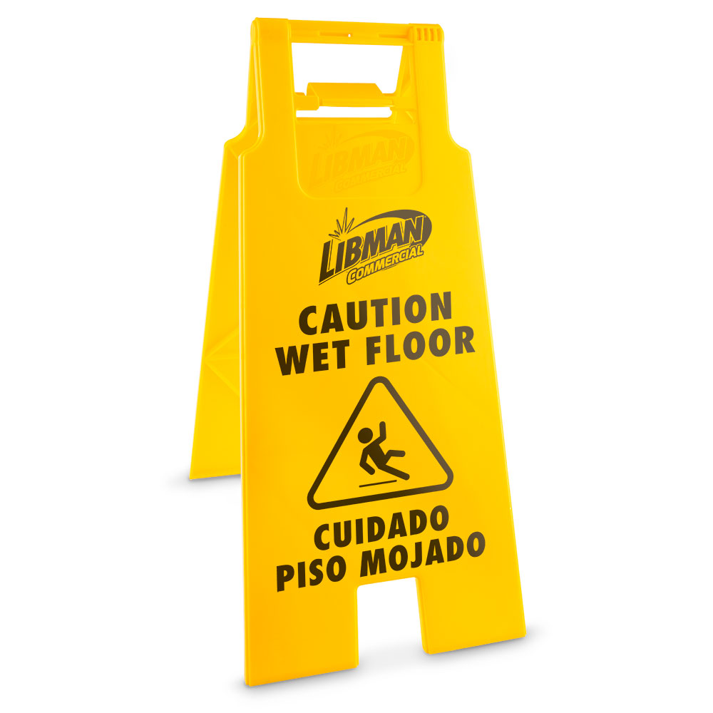 Libman Commercial 2-Sided Caution Wet Floor Signs, 25in x 18in, Yellow, Pack Of 4 Signs