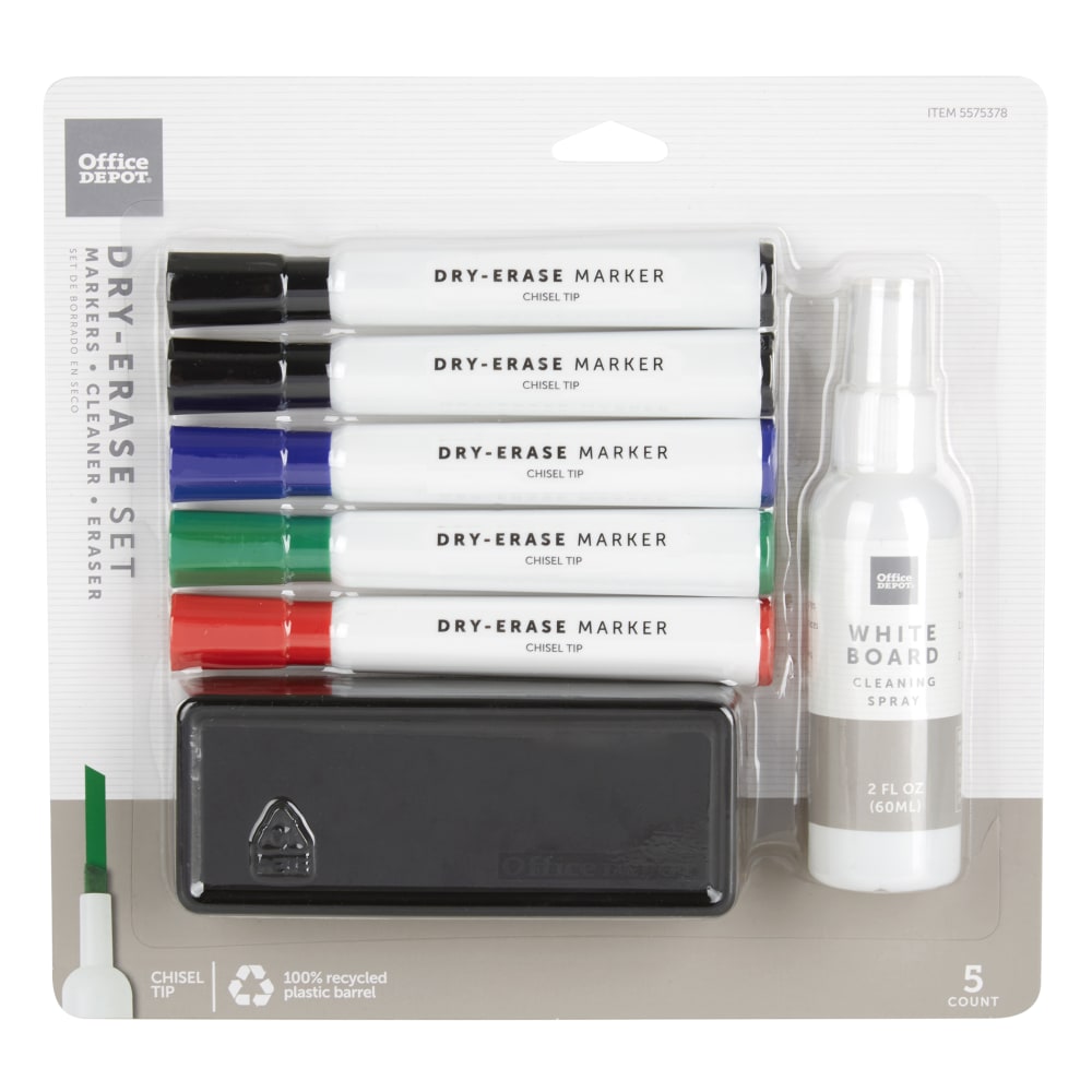 Office Depot Brand Dry-Erase Marker Set, Chisel Point, 100% Recycled Plastic Barrel, Assorted Colors