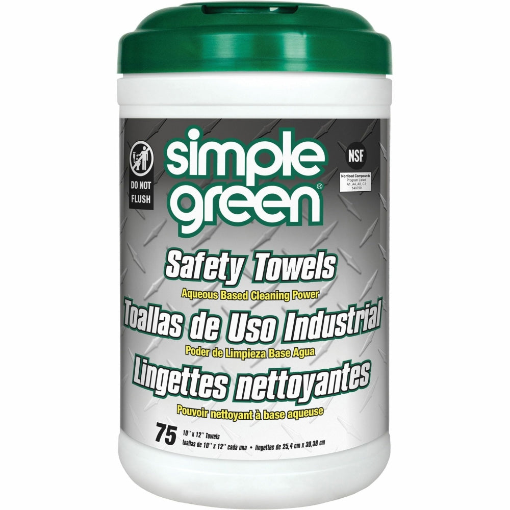 Simple Green Multi-Purpose Cleaning Safety Towels - 10in x 11.75in - Green - 75 Per Canister - 6 / Carton