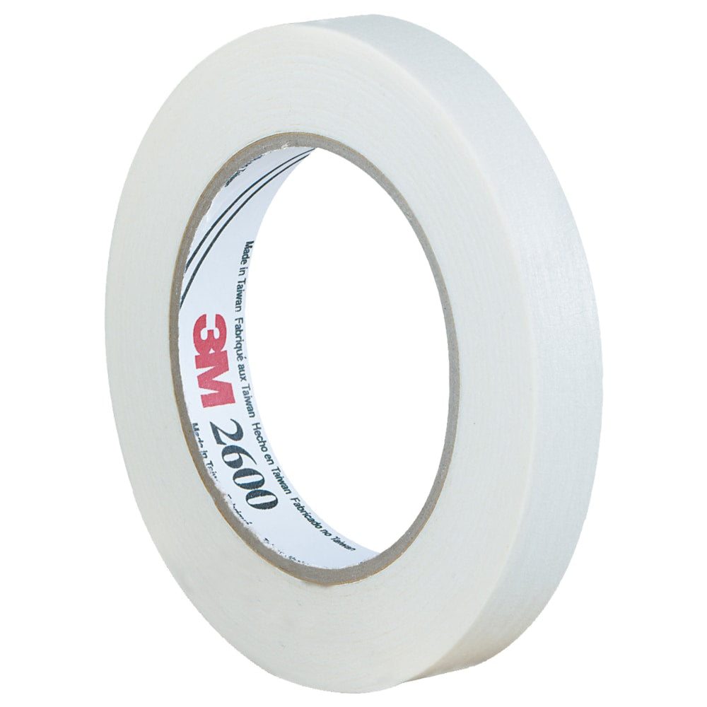 3M 2600 Masking Tape, 3in Core, 0.75in x 180ft, White, Case Of 12