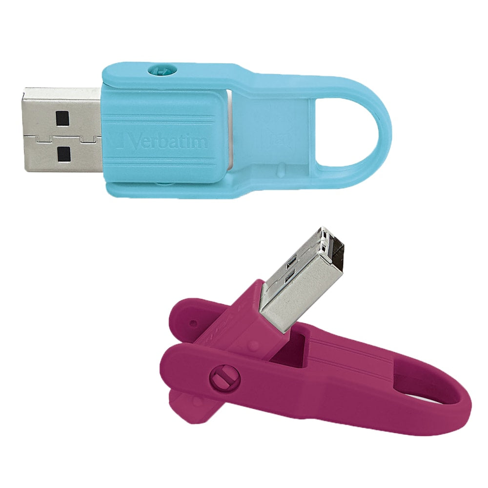 Verbatim Store"nFlip USB 2.0 Flash Drives, 16GB, Berry/Blue, Pack Of 2 Flash Drives, 70377