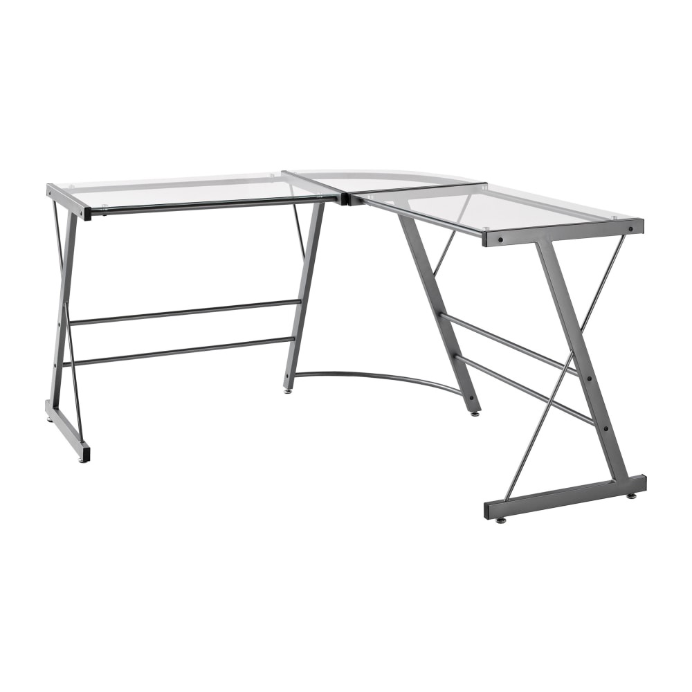 Ameriwood Home 51inW Glass L-Shaped Corner Desk, Gray