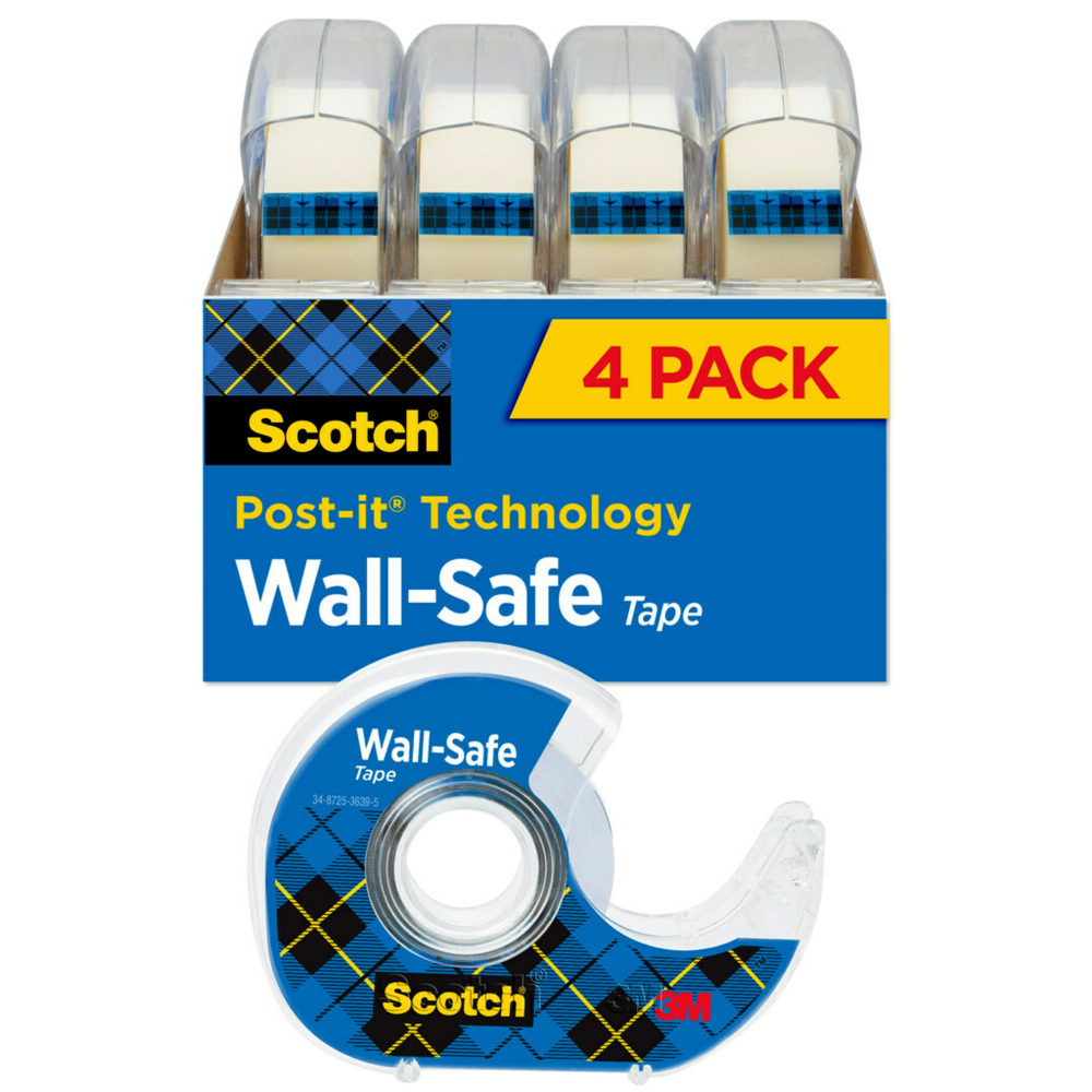 Scotch Wall-Safe Tape, 3/4in x 648in, Clear, Pack Of 4 Rolls