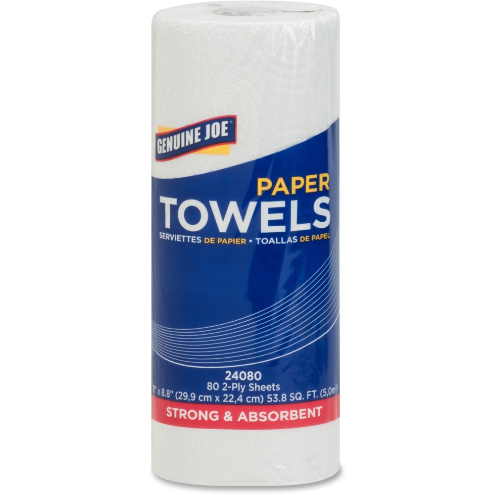 Genuine Joe 2-Ply Household Paper Towels, 100% Recycled, 80 Sheets Per Roll, Pack Of 30 Rolls