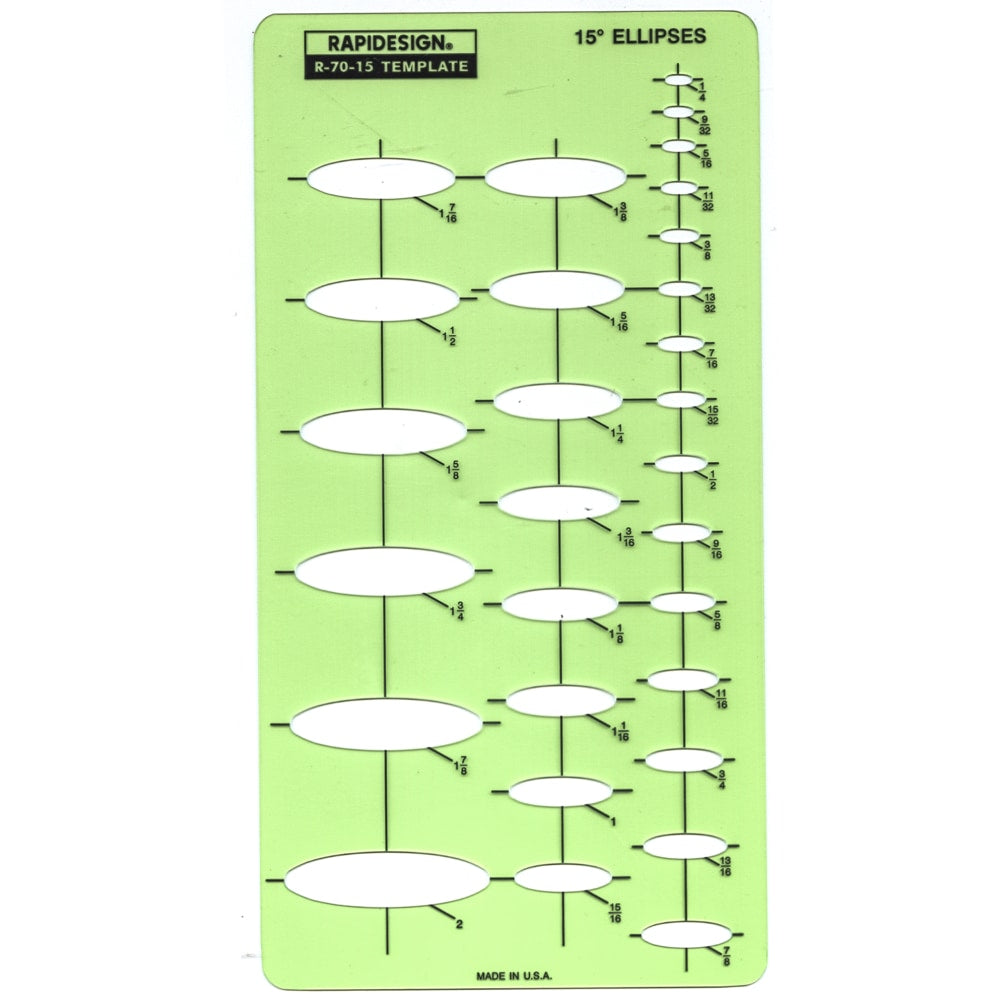 Rapidesign Ellipses Drafting Templates, Ellipse 15 deg. To 60 deg., Pack Of 10