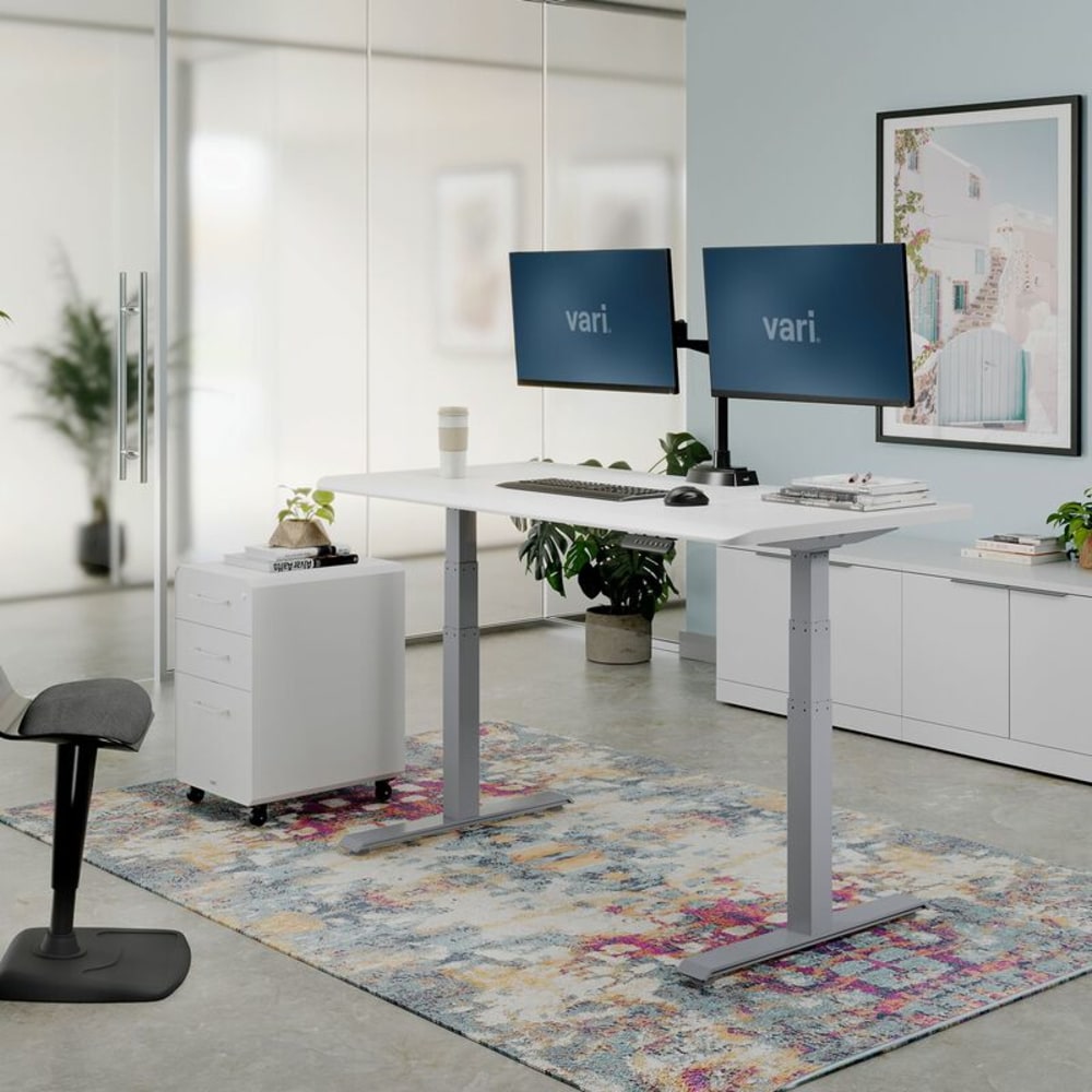 VARI Electric Standing Desk With ComfortEdge, 60inW, White