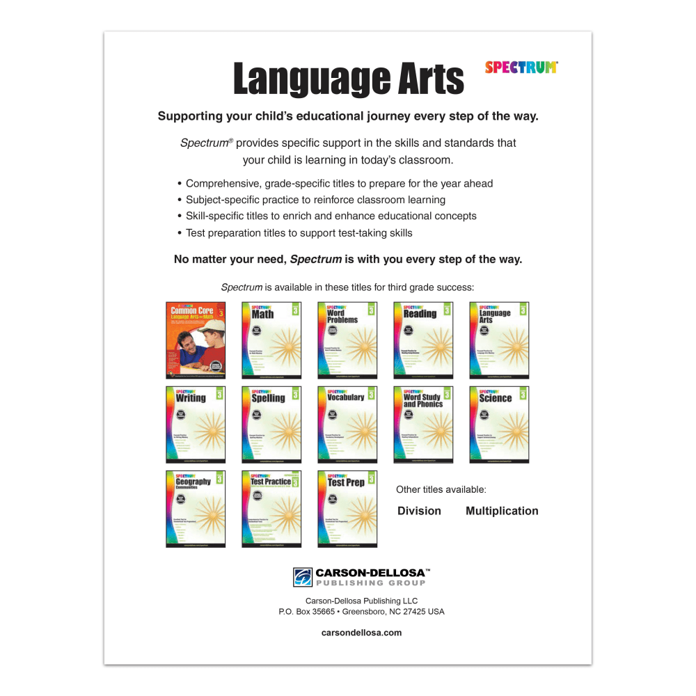 Carson-Dellosa Spectrum Language Arts Workbook, Grade 3