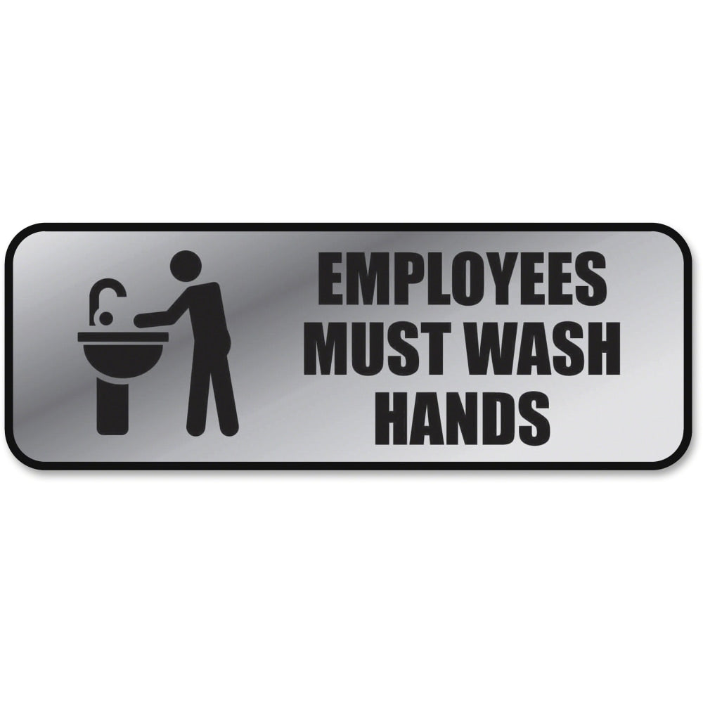 Cosco Brushed Metal "Employees Must Wash Hands" Sign, 3in x 9in, Silver