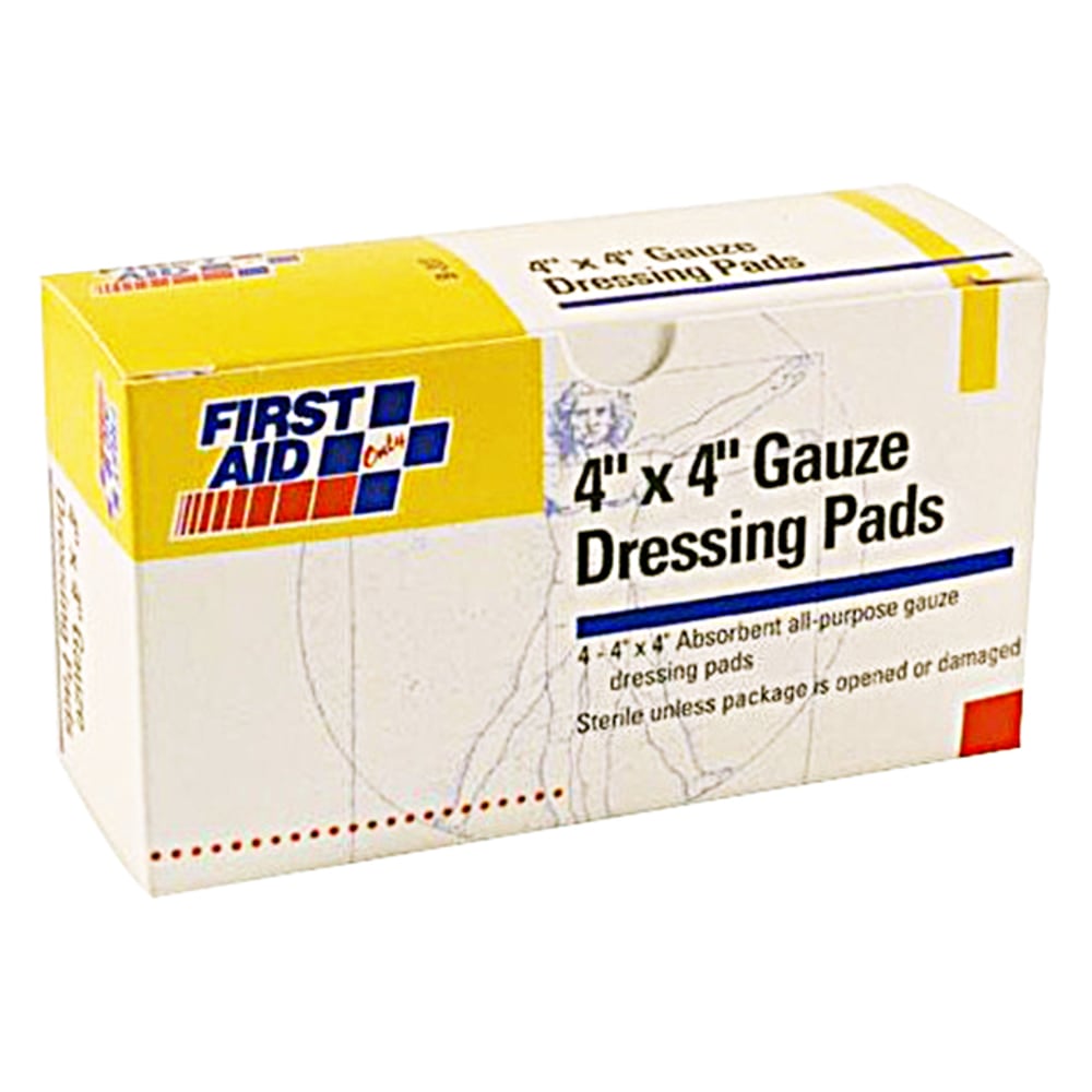 First Aid Only 3-Ply Gauze Pads, 4in x 4in, White, Box Of 4 Gauze Pads