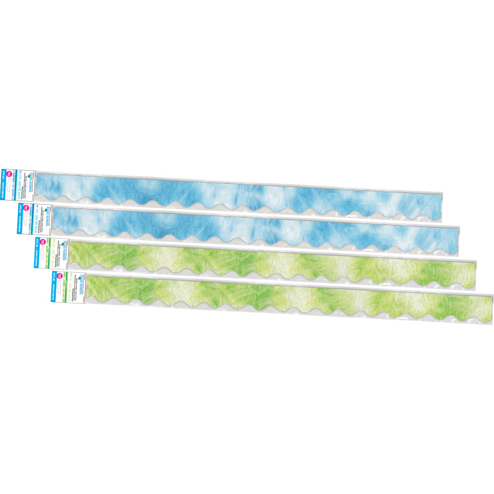 Barker Creek Double-Sided Scalloped-Edge Border Strips, 2-1/4in x 36in, Blue/Lime Tie-Dye And Ombre, Pack Of 52 Strips