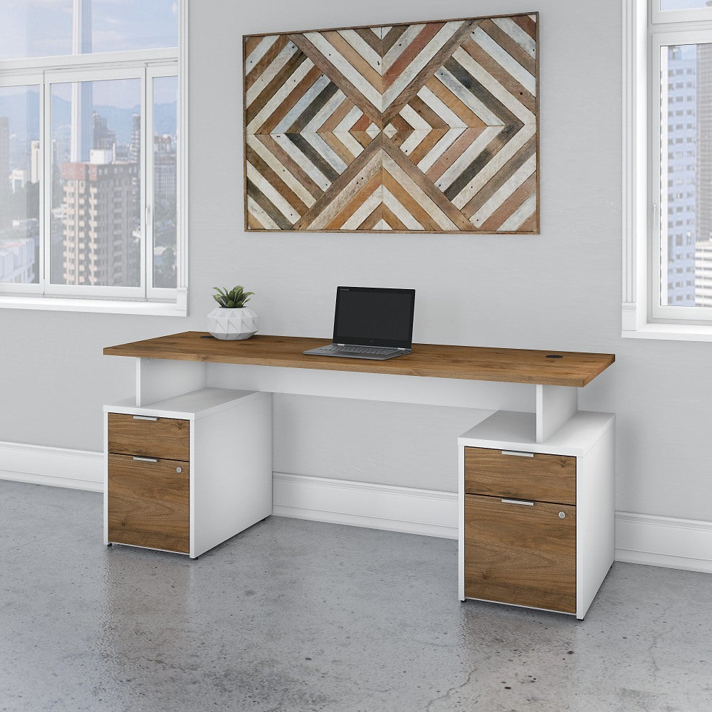 Bush Business Furniture Jamestown 72inW Computer Desk With 4 Drawers, Fresh Walnut/White, Standard Delivery