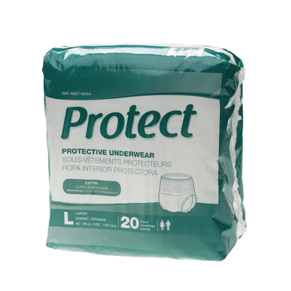 Protect Extra Protection Protective Underwear, Large, 40 - 56in, White, 20 Per Bag, Case Of 4 Bags