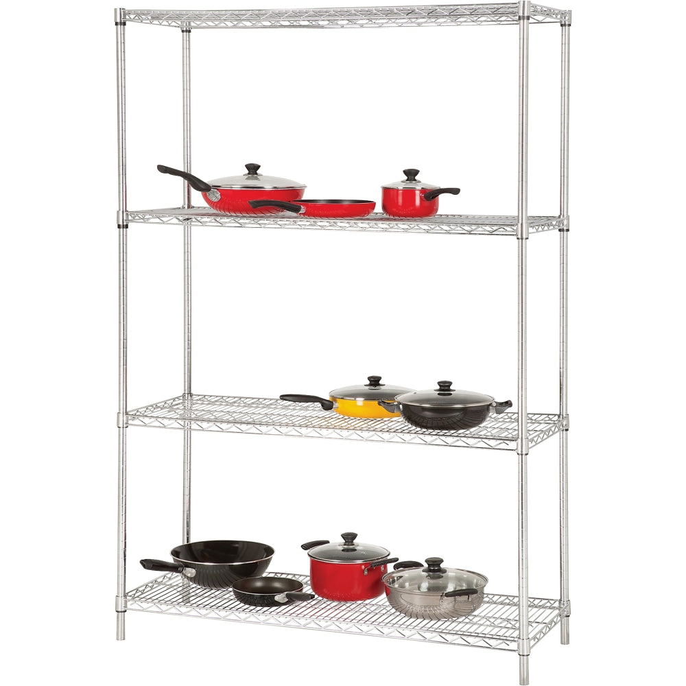 Lorell Industrial Chrome Wire Shelving Starter Kit, 48in W x 18inD, Steel/Chrome