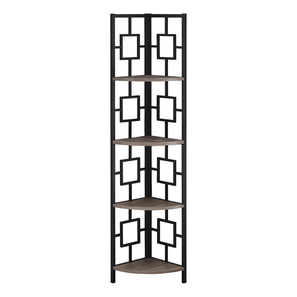 Monarch Specialties Astrid 62inH 4-Shelf Corner Bookcase, Dark Taupe/Black