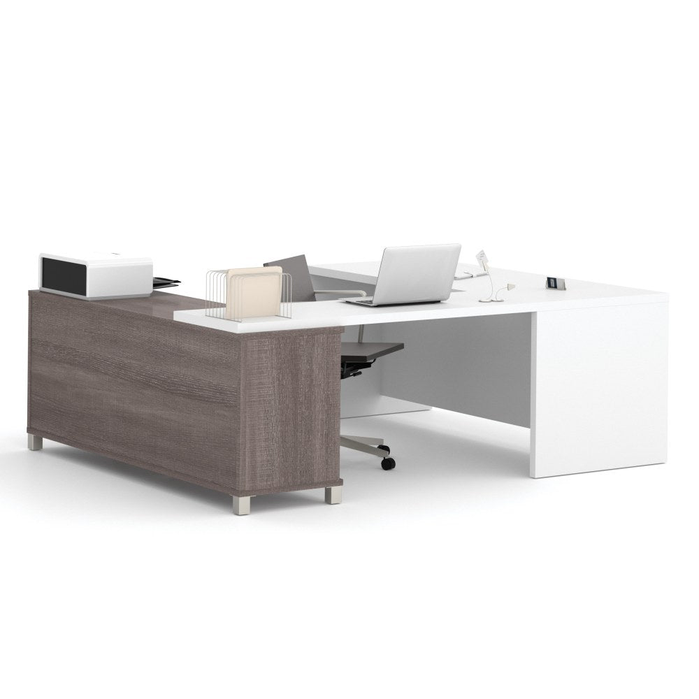 Bestar Pro-Linea 72inW U-Shaped Executive Computer Desk, Bark Gray/White