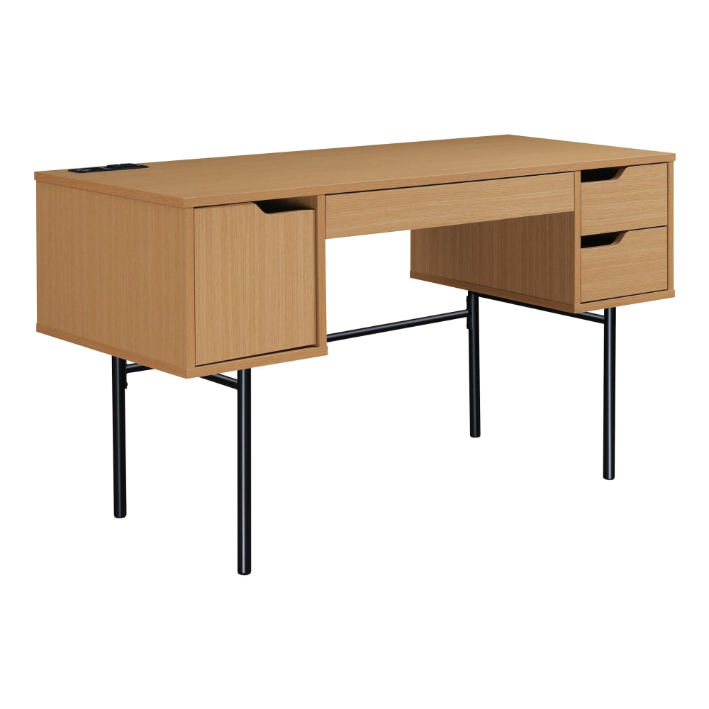 Office Star Denmark 54inW Executive Computer Desk With Power And Lockdowel Fastening System, Natural