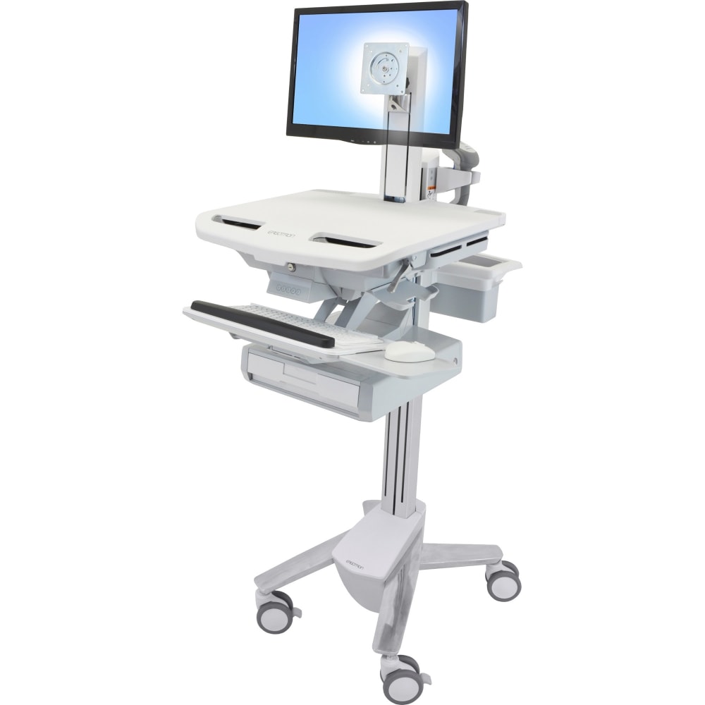 Ergotron StyleView Dual-Monitor Telepresence Cart, 50.5inH x 17.5inW x 31inD, Gray/White/Polished Aluminum