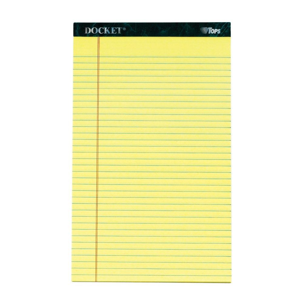 TOPS Double Docket Writing Pads, 8 1/2in x 14in, Legal Ruled, 50 Sheets, Canary, Pack Of 12 Pads