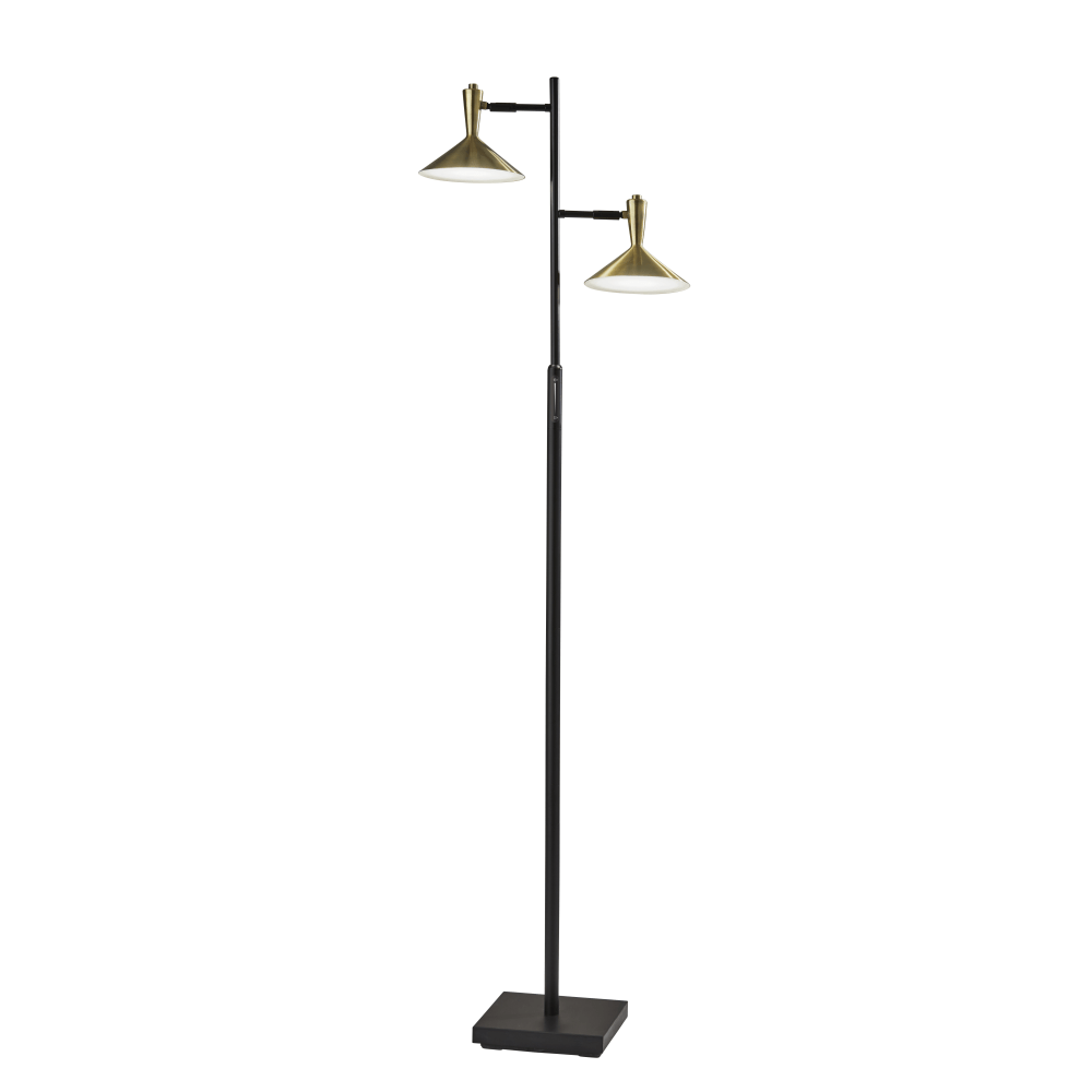 Adesso Lucas 2-Light LED Tree Floor Lamp, 65inH, Antique Brass Shade/Black Base