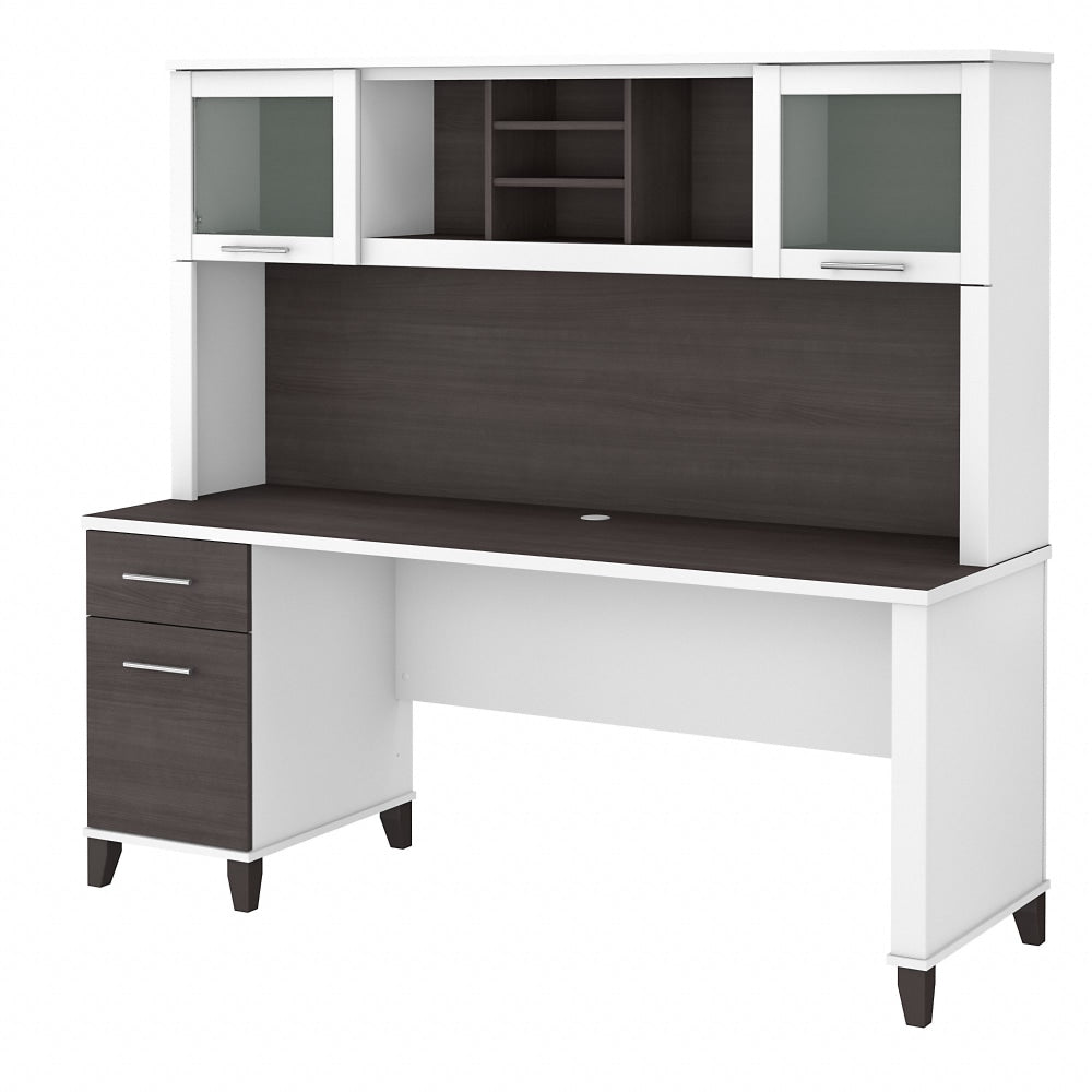 Bush Furniture Somerset 72inW Office Desk With Hutch, Storm Gray/White, Standard Delivery