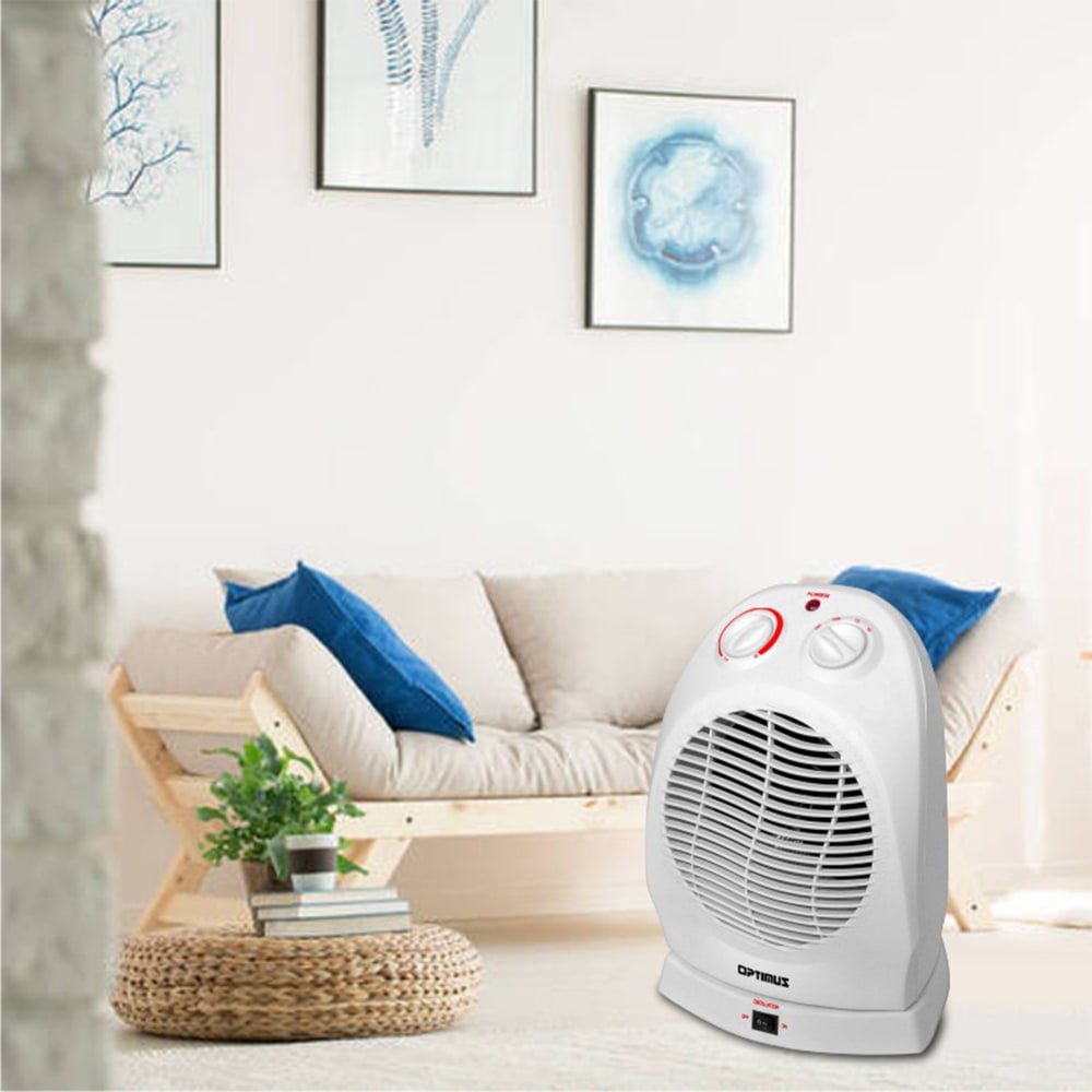 Optimus 1500-Watt Portable Oscillating Fan Heater With Thermostat, 10-1/16inH x 7-1/4inW, White