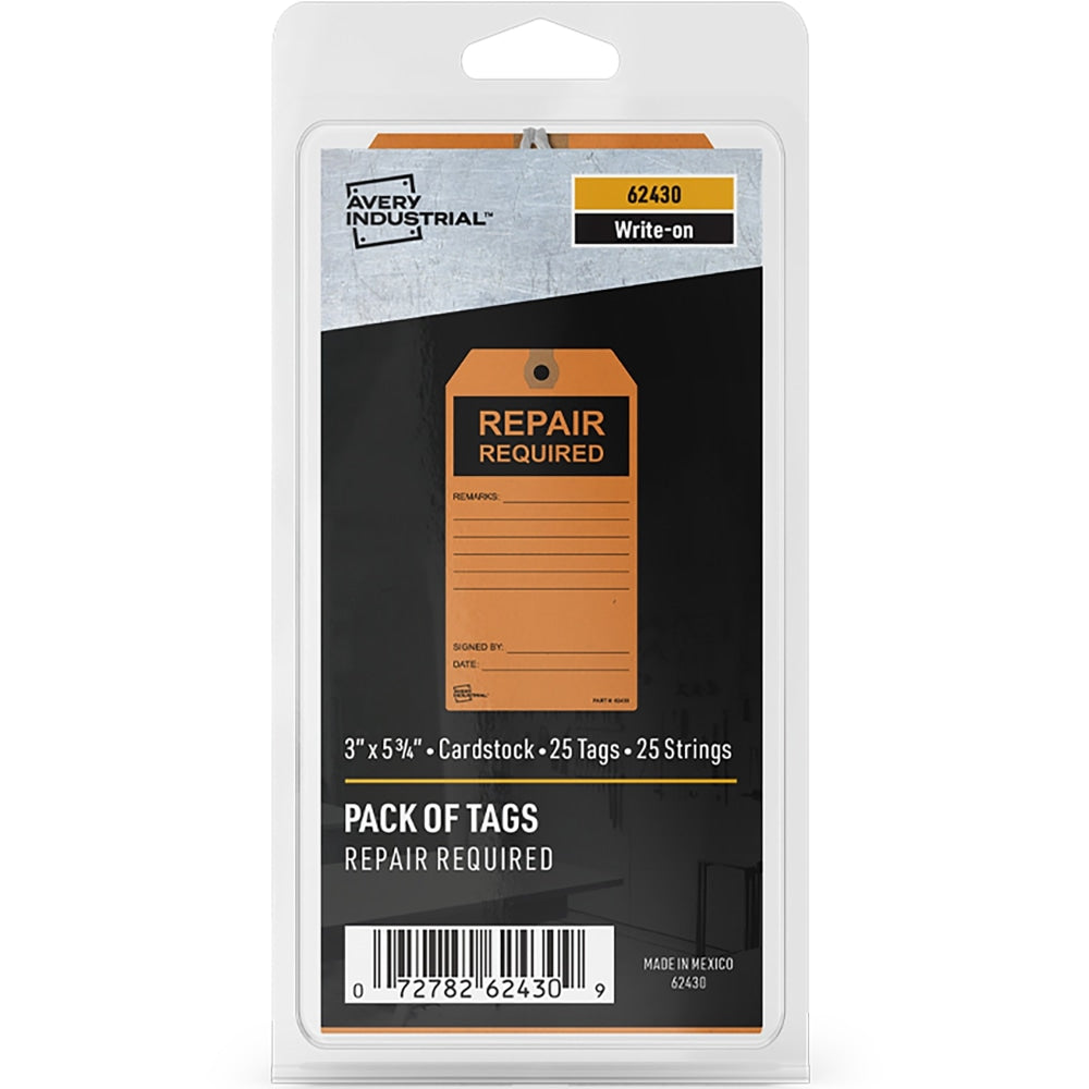 Avery Preprinted REPAIR REQUIRED Repair Tags - 5.75in Length x 3in Width - 25 / Pack - Card Stock - Orange