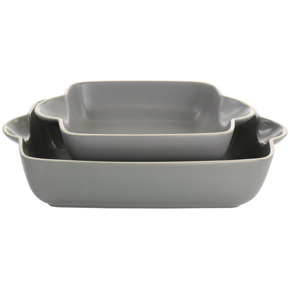 Gibson Home Rockaway 2-Piece Stoneware Nesting Bakeware Set, Gray