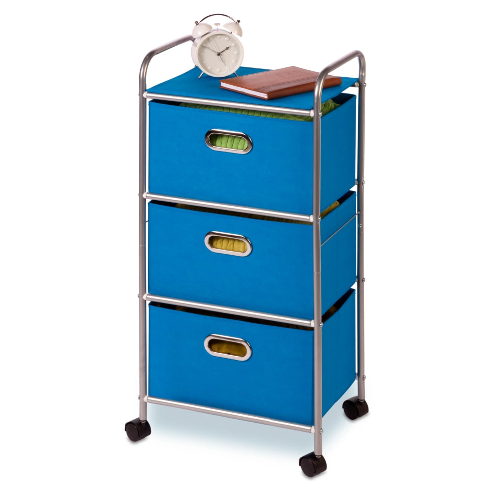 Honey-can-do CRT-02347 3-Drawer Rolling Fabric Cart, Blue - 3 Drawer - 11.5in Length x 16.1in Width x 35.5in Height - Blue