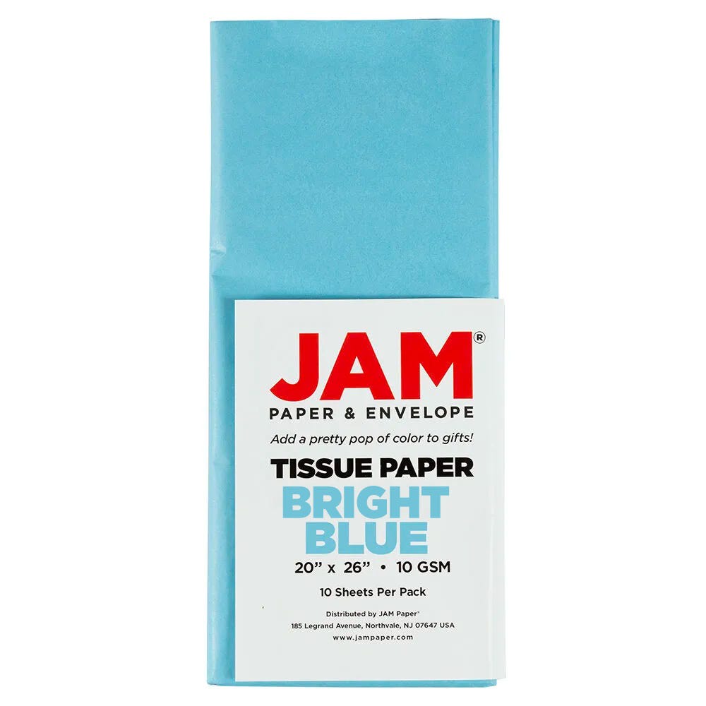 JAM Paper Tissue Paper, 26inH x 20inW x 1/8inD, Bright Blue, Pack Of 10 Sheets