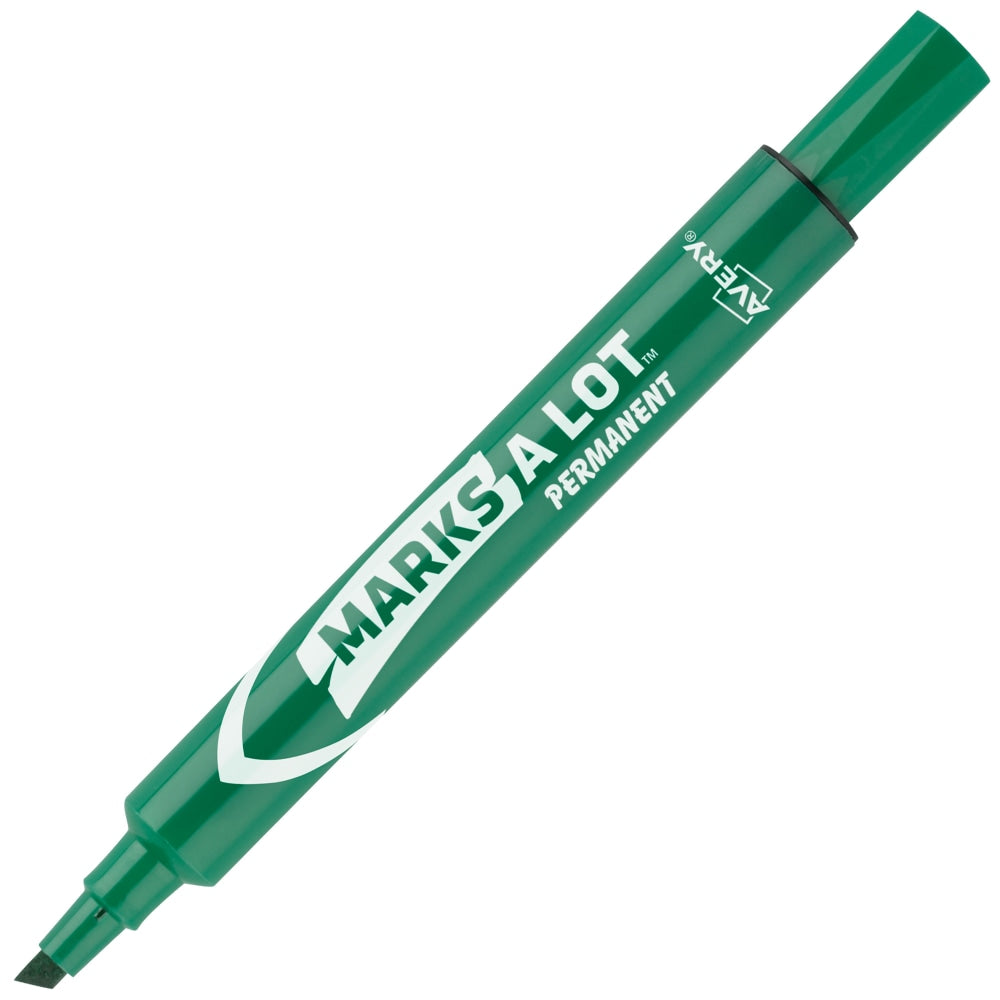 Avery Marks A Lot Permanent Markers, Chisel Tip, Large Desk-Style Size, Green, Pack Of 12