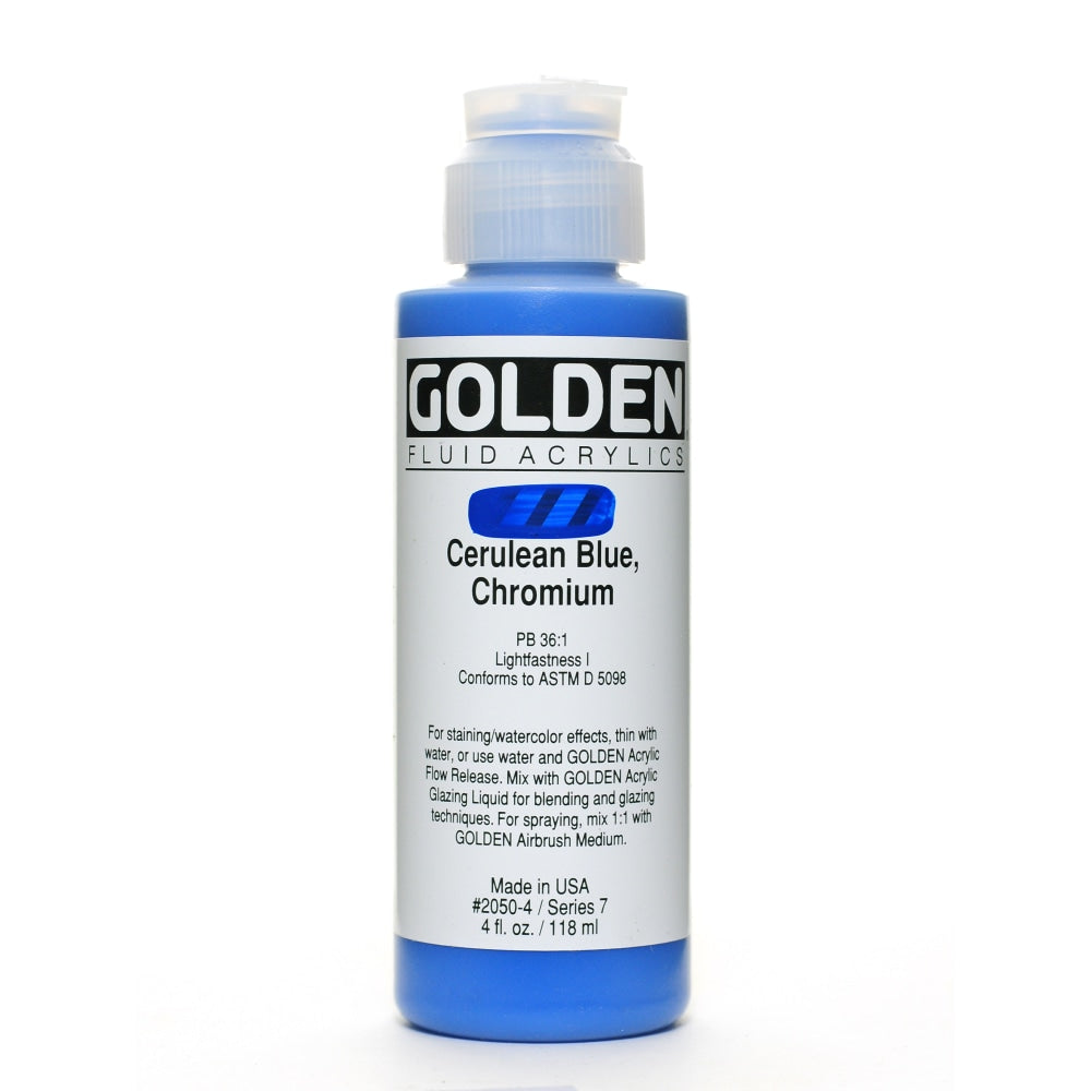 Golden Fluid Acrylic Paint, 4 Oz, Cerulean Blue Chromium