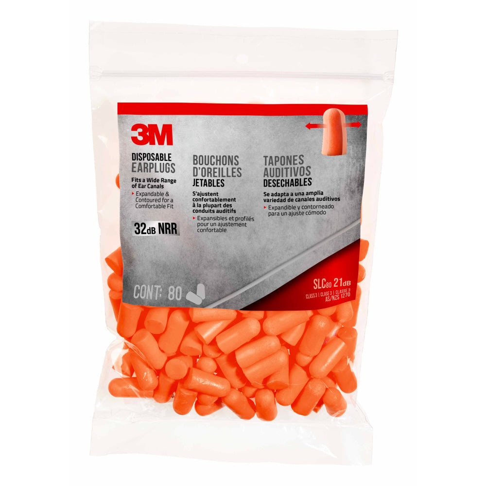 3M Disposable Earplugs, Orange, 92800H80-DC, 80 Pairs Per Pack