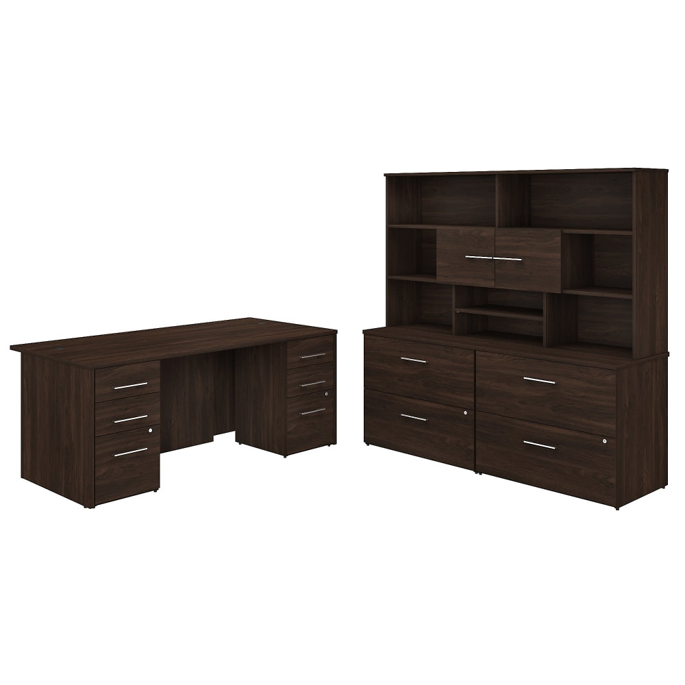 Bush Business Furniture Office 500 72inW Executive Computer Desk With Lateral File Cabinets And Hutch, Black Walnut, Standard Delivery