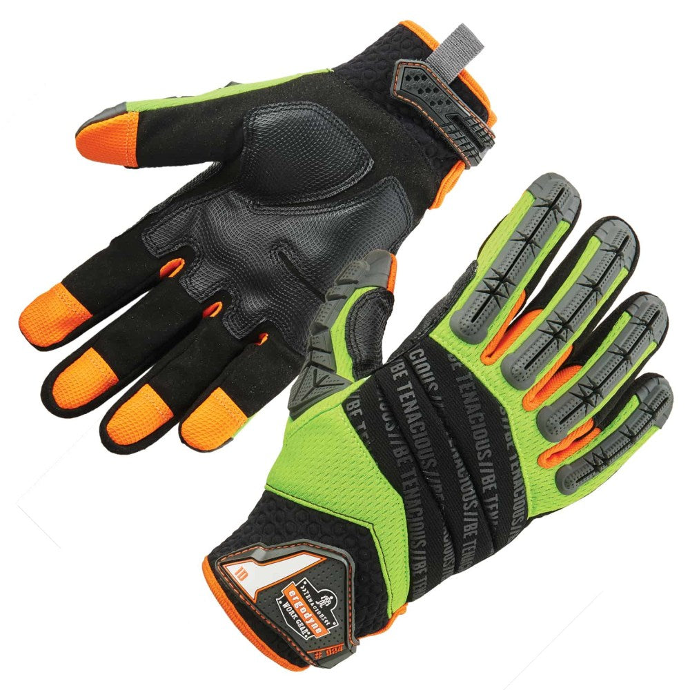 Ergodyne ProFlex 924 Hybrid Dorsal Impact-Reducing Gloves, Small, Lime