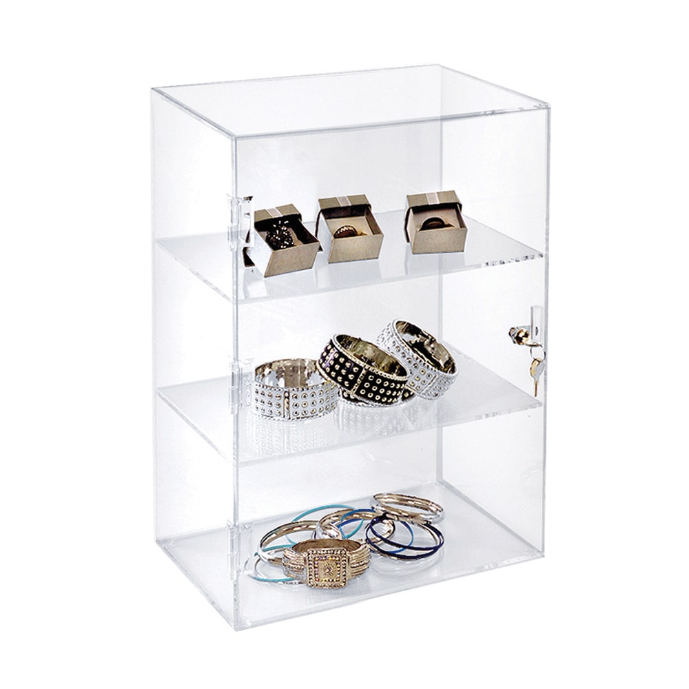 Azar Displays Acrylic 2-Shelf Lockbox Countertop Display, 17-1/4inH x 12-3/8inW x 7-7/8inD, Clear