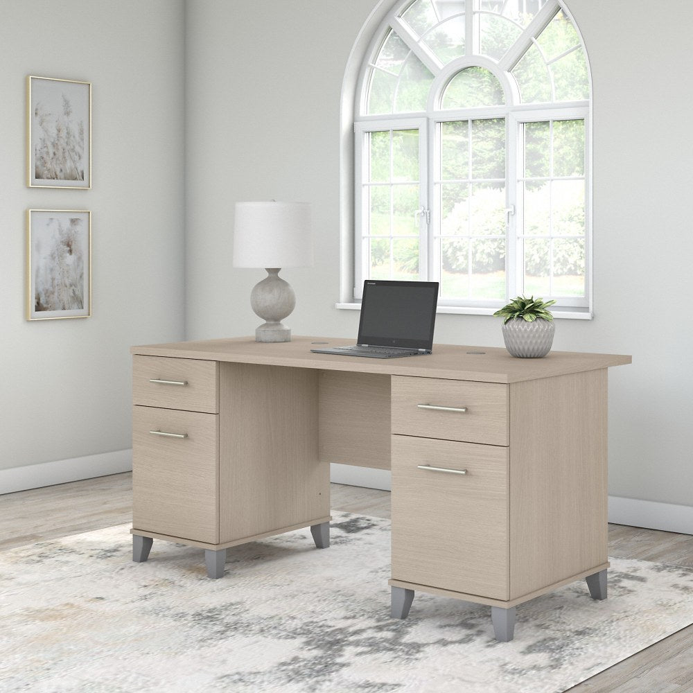 Bush Business Furniture Somerset 60inW Office Computer Desk With Drawers, Sand Oak, Standard Delivery