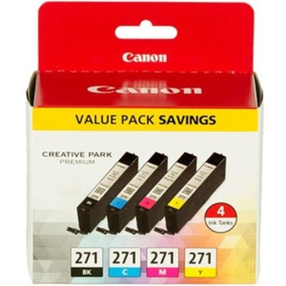 Canon CLI-271 Black And Cyan, Magenta, Yellow Ink Tanks, Pack Of 4, 0390C005