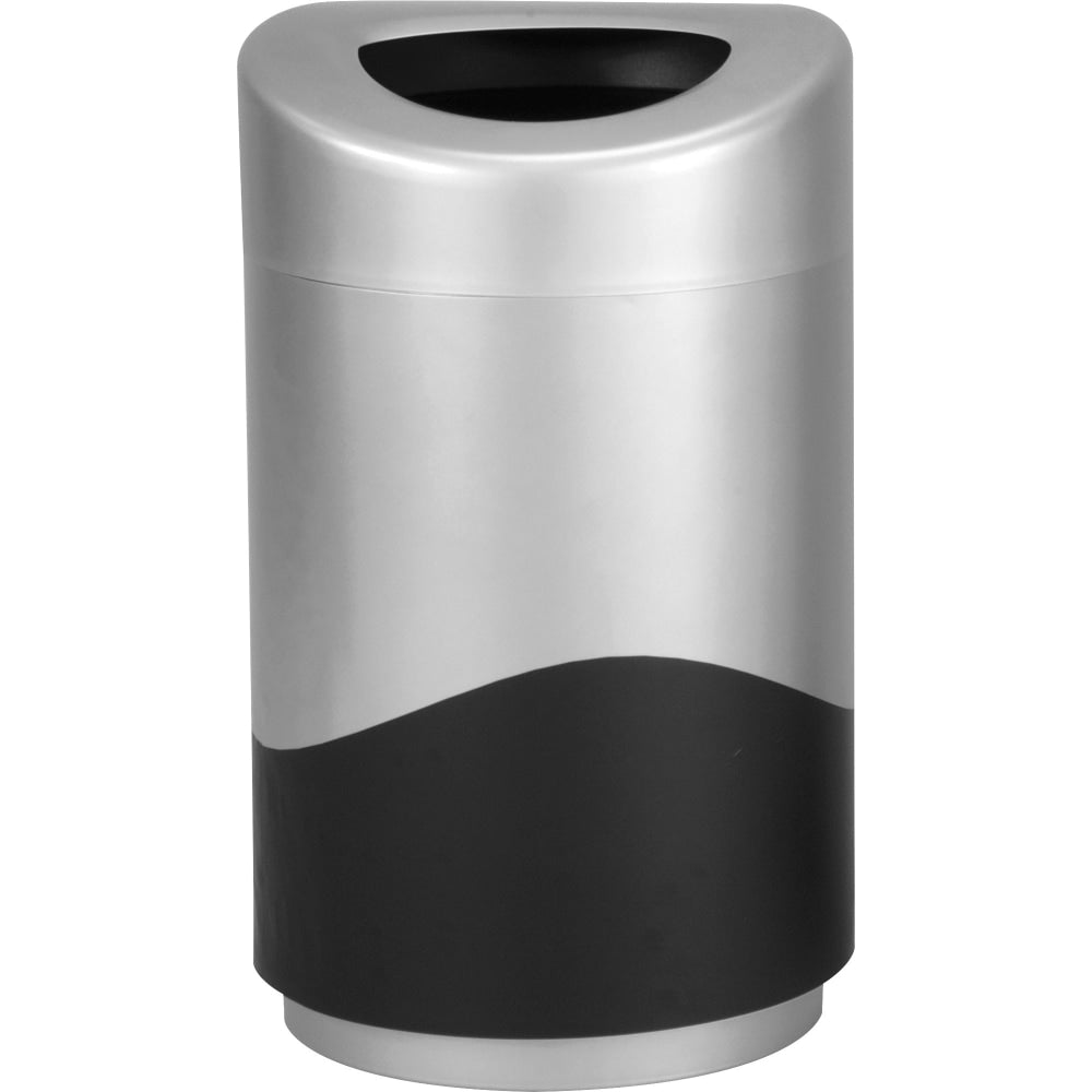 Safco Open Top Receptacle - 30 gal Capacity - Oval - Powder Coated - 33.3in Height x 20in Width x 20in Depth - Steel, Vinyl - Silver, Black - 1 Each