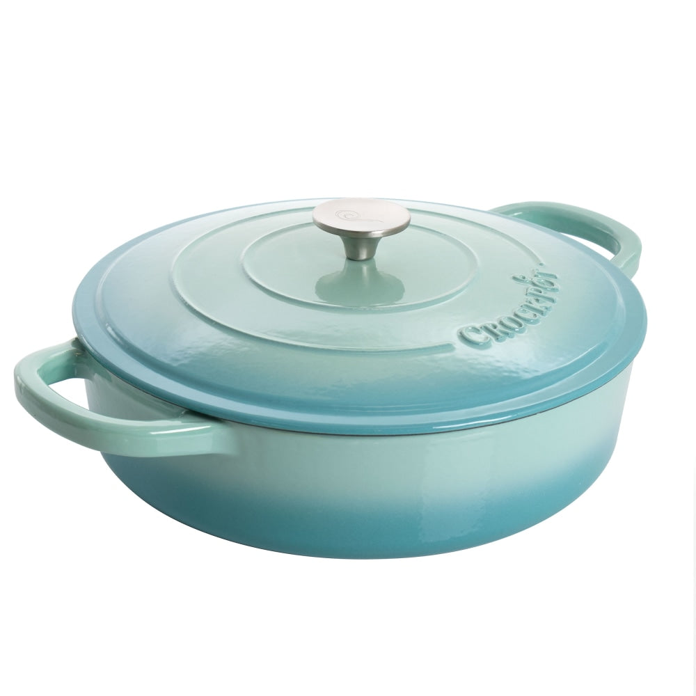 Crock-Pot Artisan 2-Piece Enameled Cast Iron Braiser Pan, 5 Quart, Aqua Blue