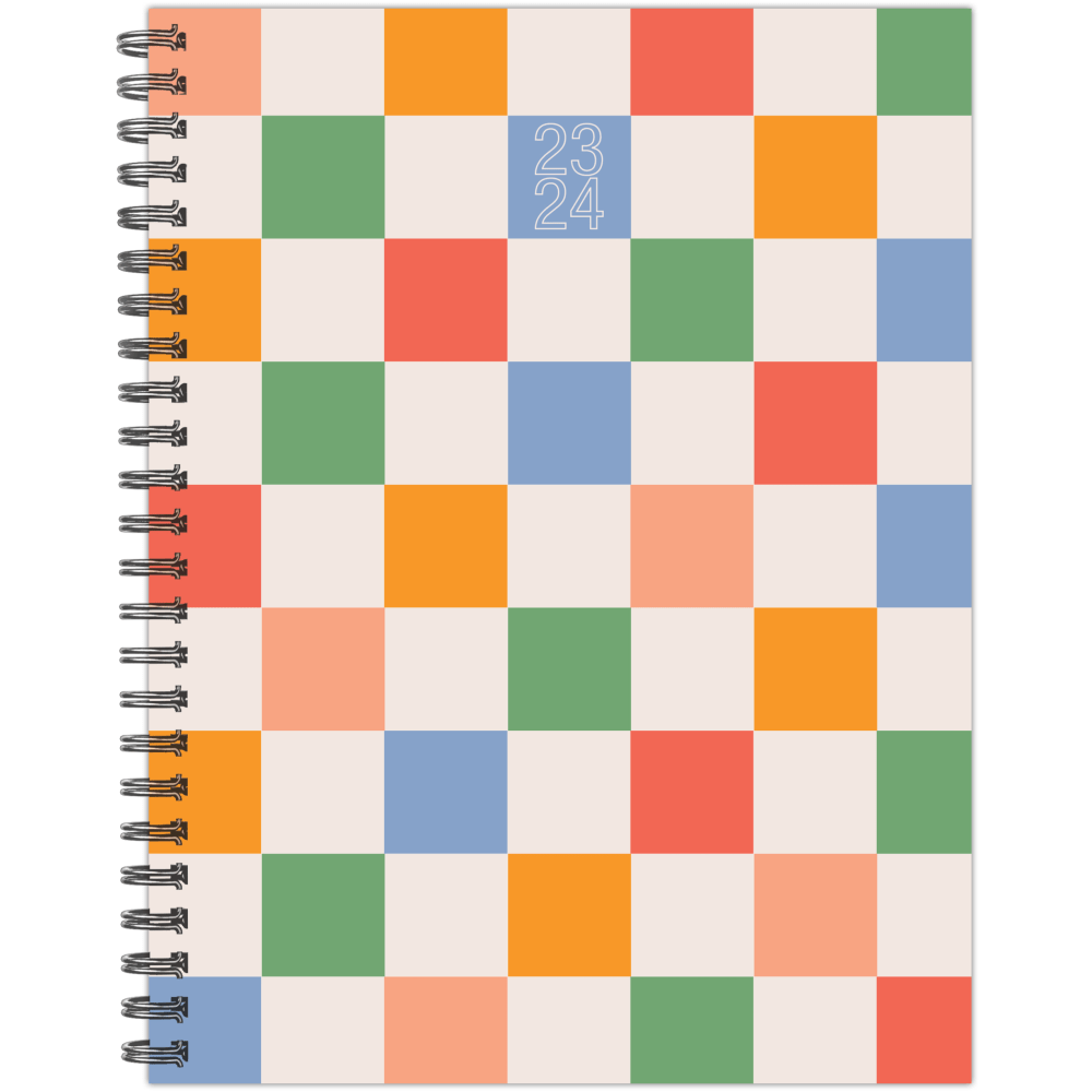 2023-2024 Willow Creek Press Softcover Weekly/Monthly Academic Planner, 9in x 6-1/2in, Retro Checkers, July 2023 To June 2024